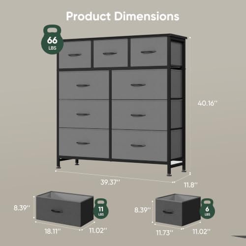 Fabric Dresser for Bedroom with 9 Drawers, Storage Tower