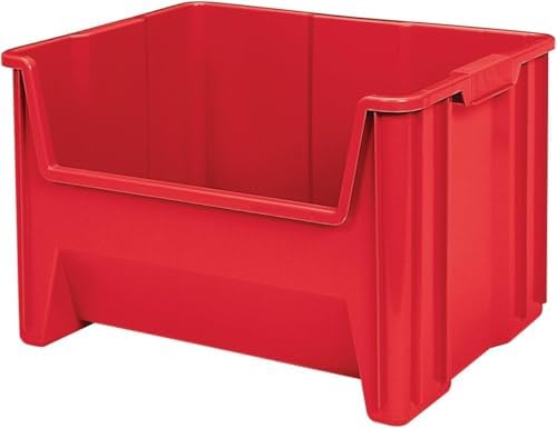 Akro-Mils 13017 Stak-N-Store Heavy Duty Stackable Open Front Plastic Storage Container Bin, (15" x 20" x 12-1/2"), Red, (3-Pack)