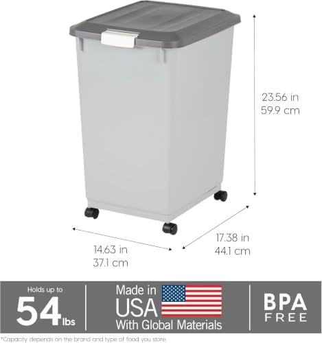 IRIS USA Dog Food Storage Container, Up to 54 lbs, Gray/Dark Gray