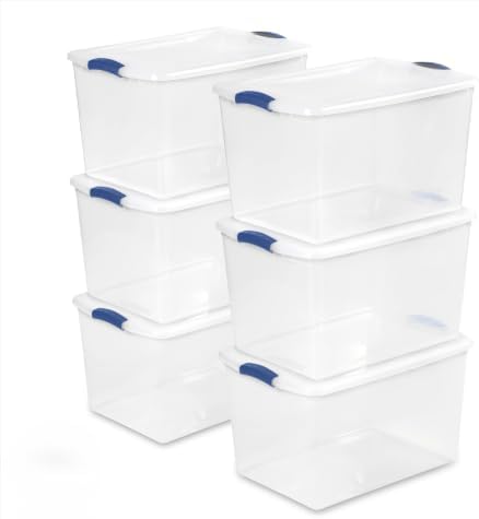 66 Qt Storage Bins 6-Pack, Clear Plastic Containers with Latching Lids
