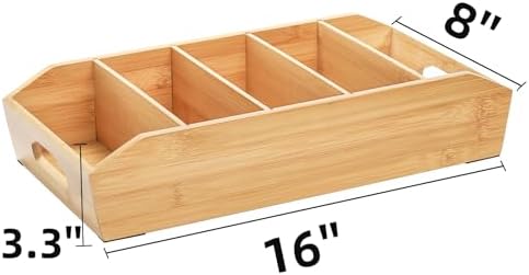 Pumtus 2 Pack Bamboo Pantry Organizers, Storage Bin with Removable Dividers, ...