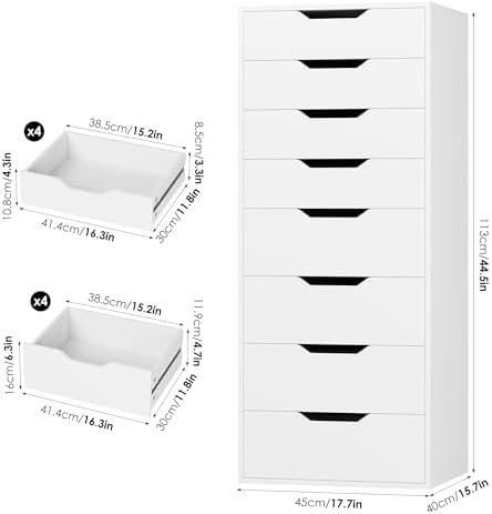 FACBOTALL 44.5" Tall White Dresser, 8 Drawer Dresser with Groove Handles