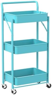 Foldable Utility Rolling Cart with Wheels No Assembly 3 Tier Metal Rolling Ca...