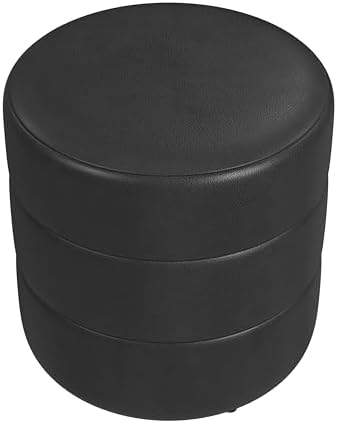 HomePop 18" Round Ottoman - Black Faux Leather
