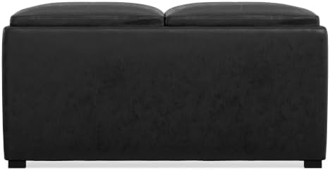 SIMPLIHOME Avalon 35" Wide Vegan Leather Square Storage Ottoman in Black