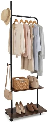 GIANTEX Clothes Rack with Wheels, 69" Freestanding Garment Rack with Han...