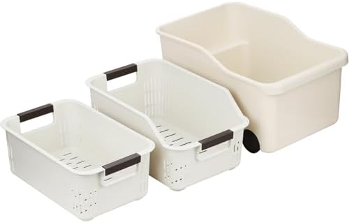 3 Pack PP Organizer with Wheeled Storage box for Kitchen Cabinet Bin