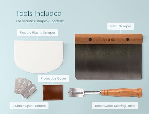 Kook Banneton Bread Proofing Set, Artisan Sourdough Bread Making Kit, 9 Inch ...