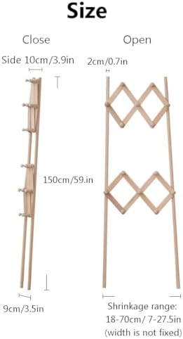 High Accordion Wall Hanger, Wooden Wall Expandable Coat Rack, Foldable Wooden...