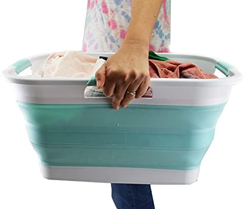 SAMMART 30L (8 gallon) Collapsible Plastic Laundry Basket - Foldable Pop Up S...