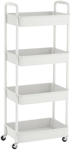 MOYIPIN 4-Tier Plastic Rolling Utility Cart with Handle,White