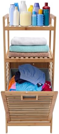3-Tier Bamboo Tilt-Out Laundry Hamper, Pull-Out Dirty Clothes Storage Basket ...