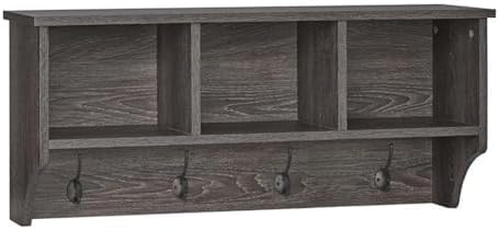 RiverRidge Home Woodbury Collection Cubbies and Hooks Wall Shelf, Dark Weathe...