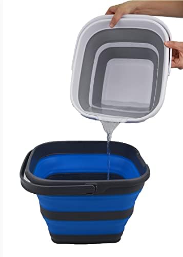 SAMMART 10L (2.6 Gallon) Collapsible Rectangular Handy Bucket (Grey/Blue (Set...