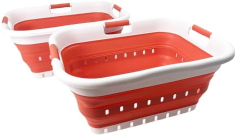SAMMART Pack of 2 Collapsible Plastic Laundry Basket & Clothes Hamper, Co...