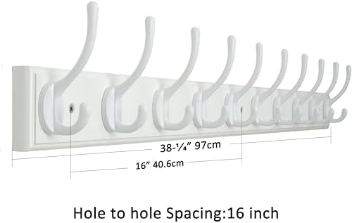 WEBI Coat Rack Wall Mount,10 Hooks,38 1/4" Long,Coat Hooks Wall Mounted,...