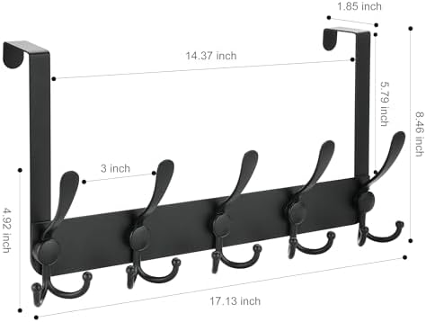 No Drill, No Installation Over The Door Coat Rack with 15 Hooks - Door Hanger...
