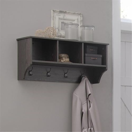 RiverRidge Home Woodbury Collection Cubbies and Hooks Wall Shelf, Dark Weathe...