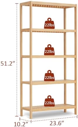 5-Tier Bamboo Freestanding Multi-use Shelf Unit Bookshelf Bookcase