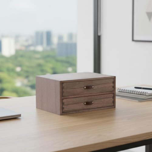 DDYURI Wood 2 Drawer Desktop Organizer Cabinet - Desk Storage Box for Kitchen...