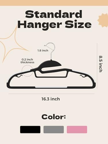 HOUSE DAY Slim Plastic Hangers with Non Slip Rubber Pads, 50 Pack, Black