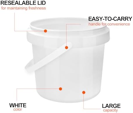 13 Pack White Plastic Bucket with Handle and Lid Food Storage Containers Roun...