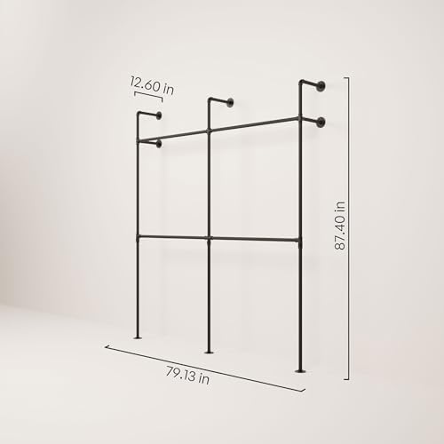 pamo Industrial Clothing Rack Wall Mounted Black – 79" W × 87" H, 6...