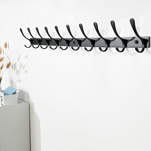 SKOLOO Coat Rack Wall Mounted - 10 Hooks, Heavy Duty, Stainless Steel, Metal ...