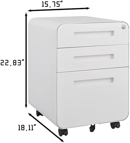 Garvee 3 Drawer File Cabinet with Lock, Fully Assembled