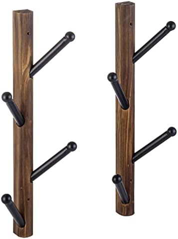 MyGift 4 Hook Wall Mounted Rustic Brown Solid Wood and Black Metal Hat Coat H...