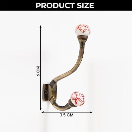IndianShelf 6 Colorful Decorative Ceramic Iron Heavy Duty Double Coat Hooks
