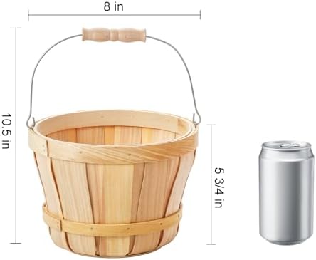 Okllen 2 Pack Round Wooden Baskets with Handle, Empty Wood Fruit Buckets, Eas...