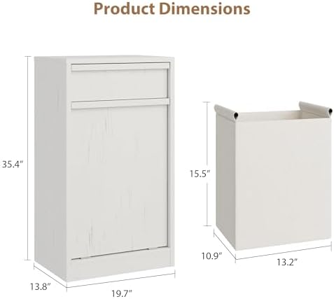 IDEALHOUSE Single Tilt-Out Laundry Hamper Cabinet, 10gal Trash Can Cabinet