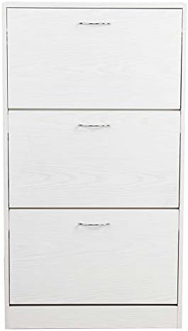 BAKAJI Shoe Rack in MDF Wood with 3 Doors Flip Shoe Holder Metal Handles Doub...