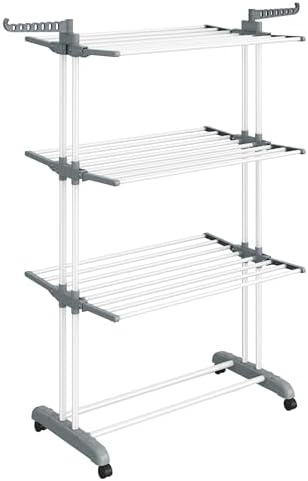 SONGMICS 4-Tier Clothes Drying Rack, Foldable, Rolling, 66.6-Inch Tall
