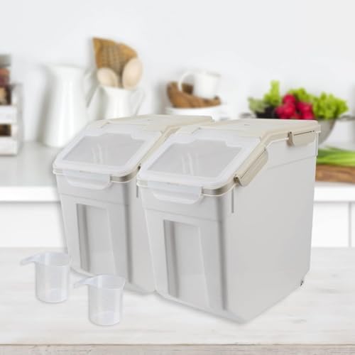 AnRui Dog Food Storage Container 30 Lb Rice Flour Bin with Wheels, 2 Pcs