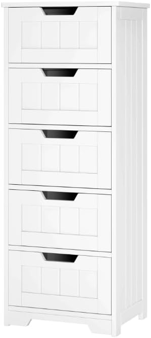 FOTOSOK Bathroom Cabinet, Bathroom Storage Cabinet with 5 Drawers, White