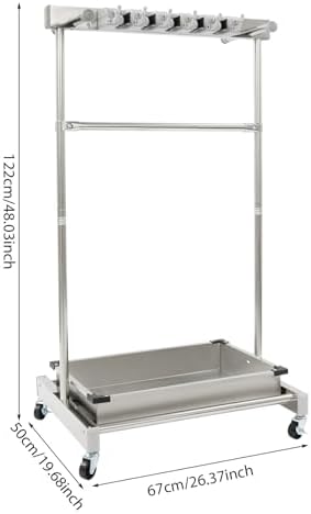 Rolling Mop Holder with Tray, 5 Mops & 12 Hooks, Grab Bar & Crossbar,...