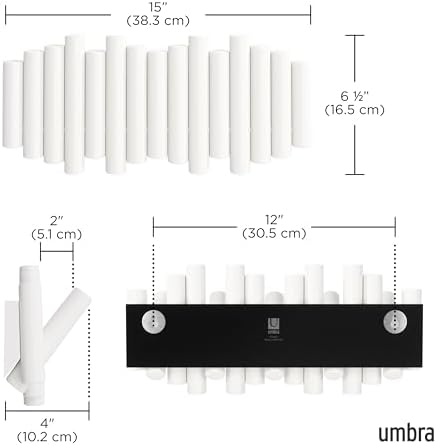 Umbra Picket Coat Rack, Wall Mount 5 Flip-Down Coat Hooks, White