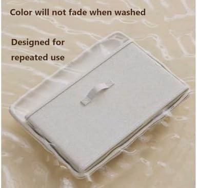 [3 Pack] Beige Cotton Linen Collapsible Storage Bins for Home Organization, W...