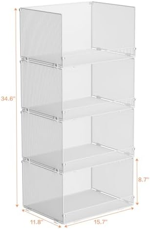 Tiaoheka 4-Tier Stackable Closet Organizers and Storage Shelves, Foldable Clo...