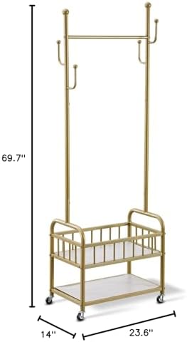 BOOSDEN Gold Clothing Rack with Wheels, Rolling Clothes Rack, Garment Rack