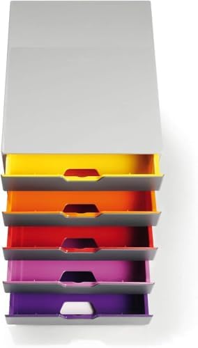 Durable Varicolor 10 Drawer Unit - Gray Desktop Drawer Set with 10 Color Code...