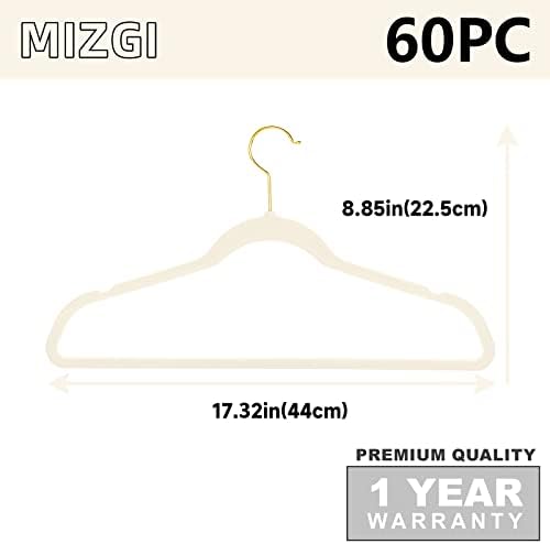 MIZGI Premium Velvet Hangers Pack 60 Pcs Heavyduty - Non Slip Slimline - Velv...