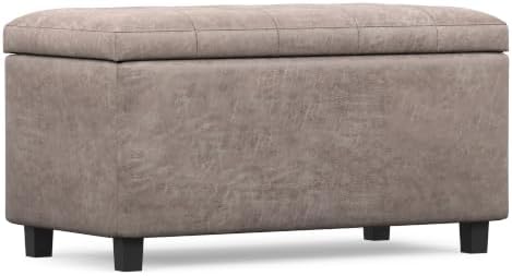 SIMPLIHOME Cosmopolitan 34" Wide Vegan Leather Storage Ottoman in Grey