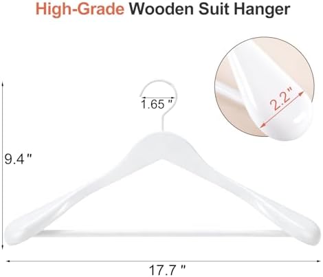 TOPIA HANGER White Wooden Coat Hanger 6 Pack, Wood Suit Hangers,Glossy Finish...