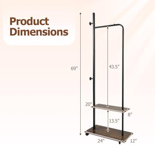 GIANTEX Clothes Rack with Wheels, 69" Freestanding Garment Rack with Han...