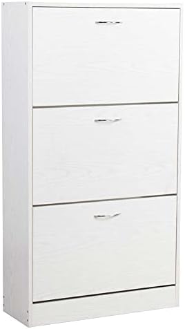 BAKAJI Shoe Rack in MDF Wood with 3 Doors Flip Shoe Holder Metal Handles Doub...