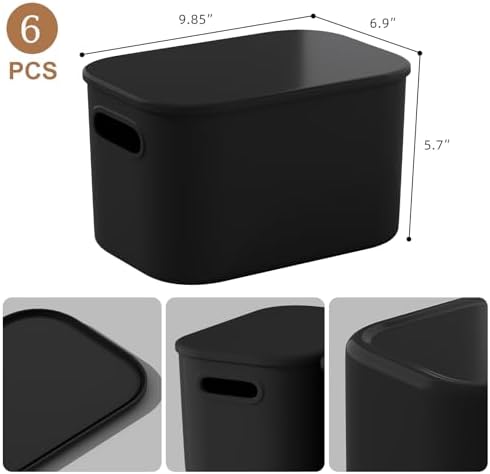 ORGIDOL 8 Pack Black Storage Bins with Lids Stackable Storage Container for O...