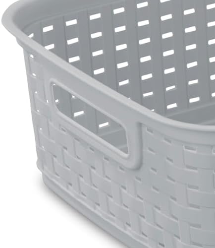 Sterilite Short Weave Basket, Rectangular Plastic Décor Bin, Gray, 6 Pack